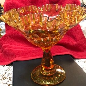 Amber Glass Ruffled Edge Compote